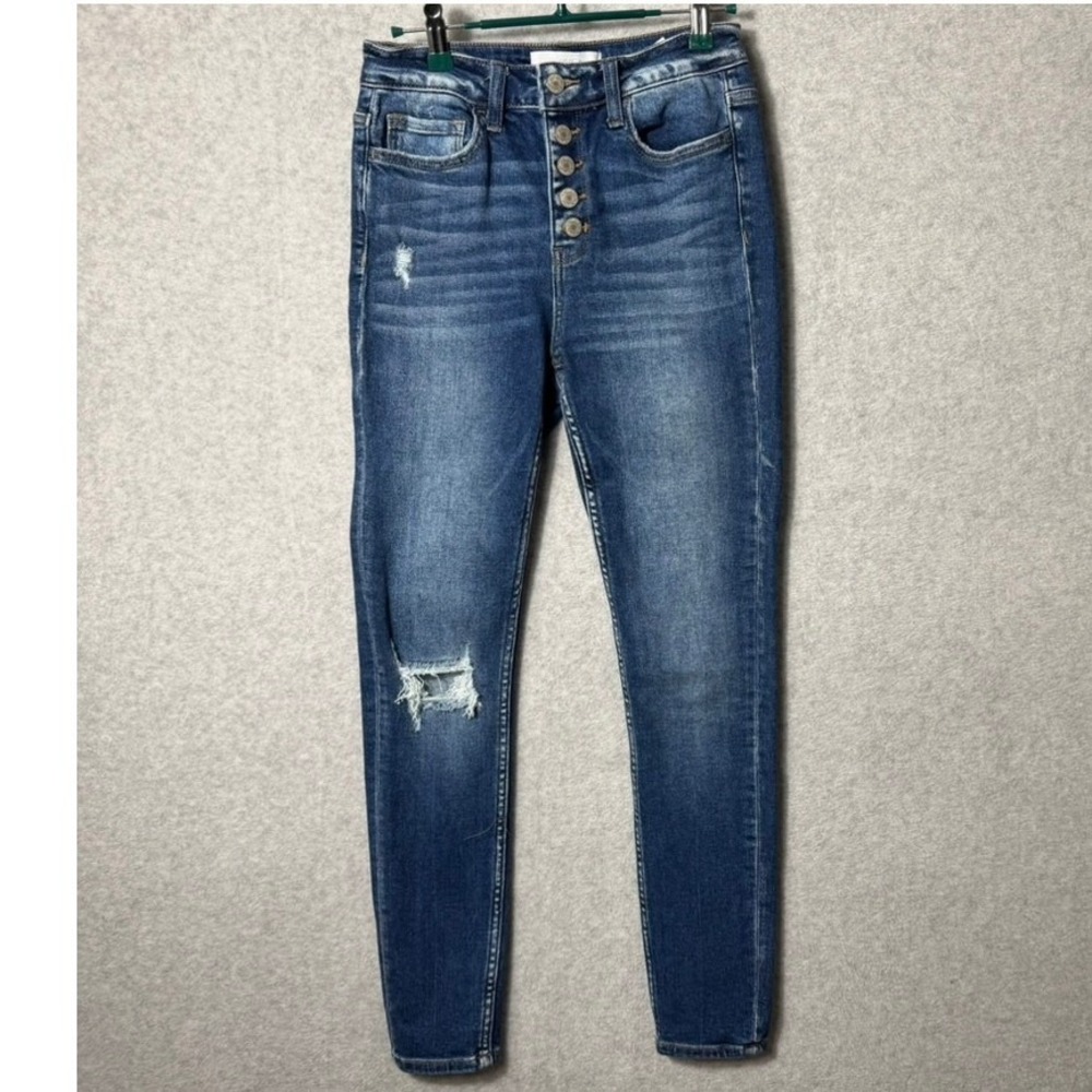 Vervet Denim Womens 25 High Rise Button Fly Distressed Skinny Jeans Medium Wash